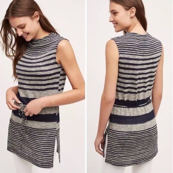Anthropologie Dolan Striped Mock Neck Tunic Top - Picture 1 of 8